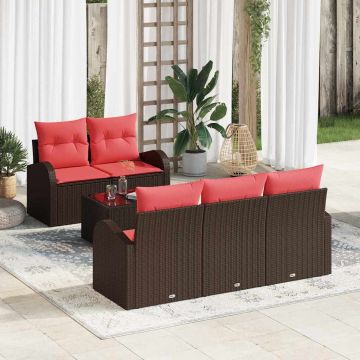 Set di divani 6 pz 5-Numero di posti Marrone Poliestere