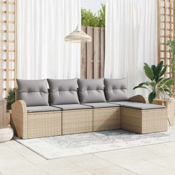 Set Divano da Giardino 5 pz Beige polyrattan