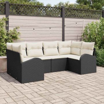 Set Divano da Giardino 6 pz 6-Posti Nero polyrattan