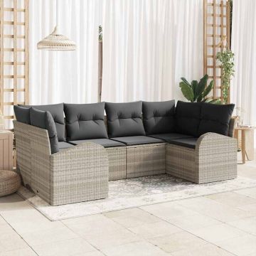 Set Divano da Giardino 6 pz 6-Posti Grigio chiaro polyrattan