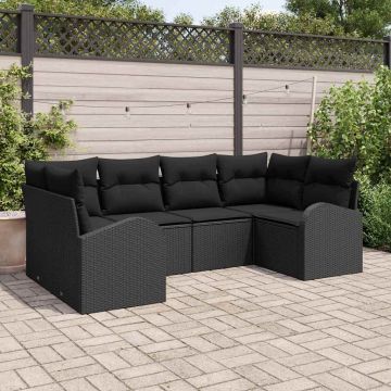 Set Divano da Giardino 6 pz 6-Posti Nero polyrattan