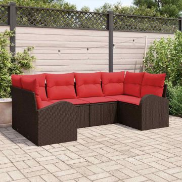 Set Divano da Giardino 6 pz 6-Posti Marrone polyrattan