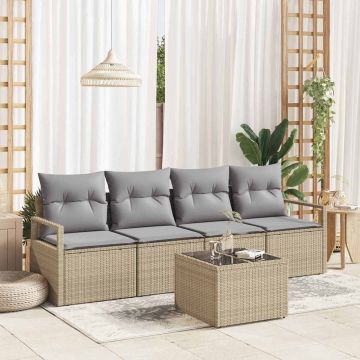 Set di divani 5 pz 4-Numero di posti Beige e grigio polyrattan