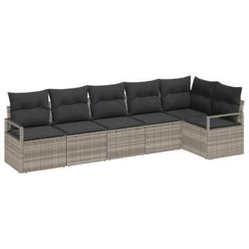 Set di divani 6 pz Grigio chiaro polyrattan
