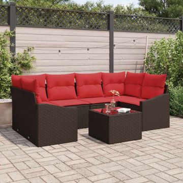 Set di divani 7 pz 3-Numero di posti Marrone e Rosso polyrattan