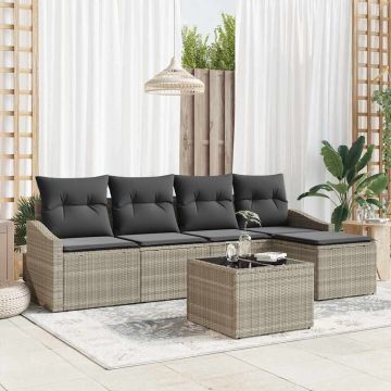 Set di divani 6 pz Grigio chiaro polyrattan