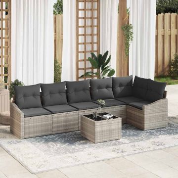 Set di divani 7 pz Grigio chiaro polyrattan