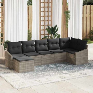 Set di divani 7 pz Grigio chiaro polyrattan