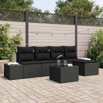 Set Divano da Giardino 6 pz Nero polyrattan