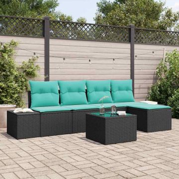 Set Divano da Giardino 6 pz Nero polyrattan