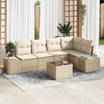 Set Divano da Giardino 6 pz Beige polyrattan