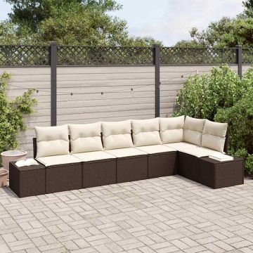 Set Divano da Giardino 6 pz Marrone e Crema polyrattan
