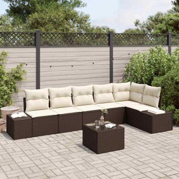 Set Divano da Giardino 7 pz Marrone e Crema polyrattan