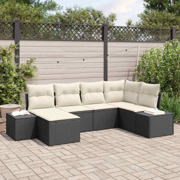 Set Divano da Giardino 6 pz Nero e Crema polyrattan
