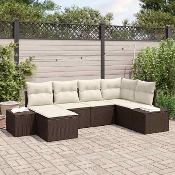 Set Divano da Giardino 6 pz Marrone e Crema polyrattan