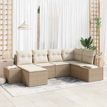 Set Divano da Giardino 6 pz Beige e Crema polyrattan