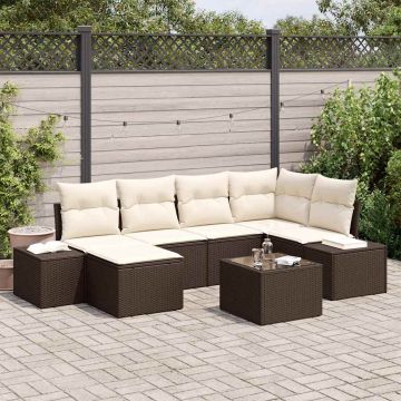 Set Divano da Giardino 7 pz Marrone e Crema polyrattan