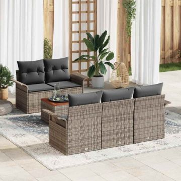 Set Divano da Giardino 6 pz Grigio polyrattan