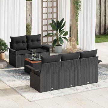 Set Divano da Giardino 6 pz Nero polyrattan