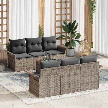 Set Divano da Giardino 7 pz Grigio polyrattan