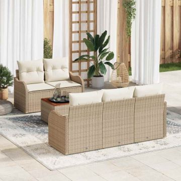 Set Divano da Giardino 6 pz Beige polyrattan