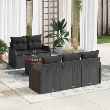 Set Divano da Giardino 6 pz Nero polyrattan
