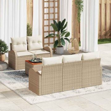 Set Divano da Giardino 6 pz Beige polyrattan