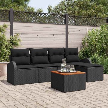 Set Divano da Giardino 6 pz Nero polyrattan