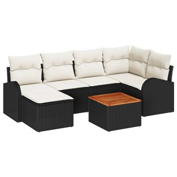 Set Divano da Giardino 7 pz Nero polyrattan
