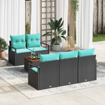 Set Divano da Giardino 6 pz Nero polyrattan