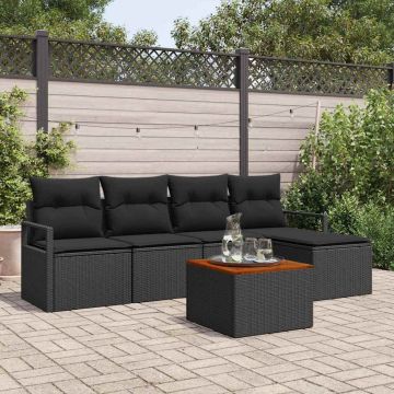 Set Divano da Giardino 6 pz Nero polyrattan