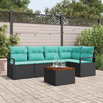 Set Divano da Giardino 6 pz Nero polyrattan