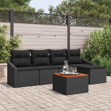Set Divano da Giardino 6 pz Nero polyrattan