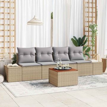 Set Divano da Giardino 5 pz Beige polyrattan