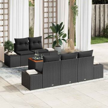 Set Divano da Giardino 6 pz Nero polyrattan