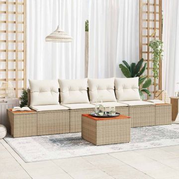 Set Divano da Giardino 5 pz Beige Poly Rattan