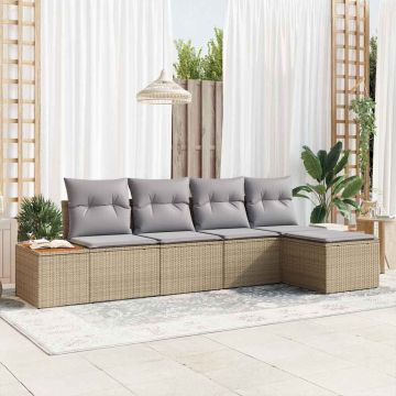 Set Divano da Giardino 5 pz Beige Poly Rattan