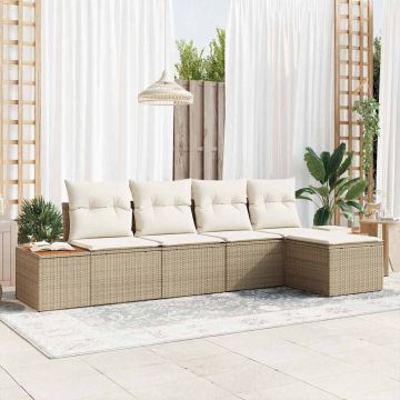 Set Divano da Giardino 5 pz Beige Poly Rattan
