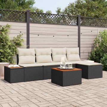 Set Divano da Giardino 6 pz Nero Poly Rattan