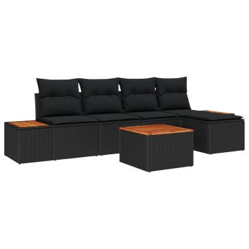 Set Divano da Giardino 6 pz Nero Poly Rattan