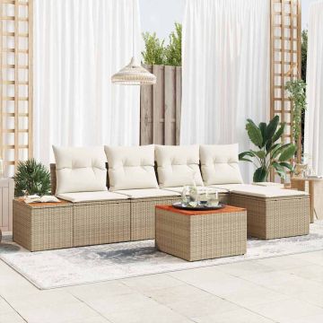 Set Divano da Giardino 6 pz Beige Poly Rattan