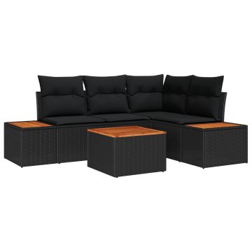 Set Divano da Giardino 5 pz Nero Poly Rattan