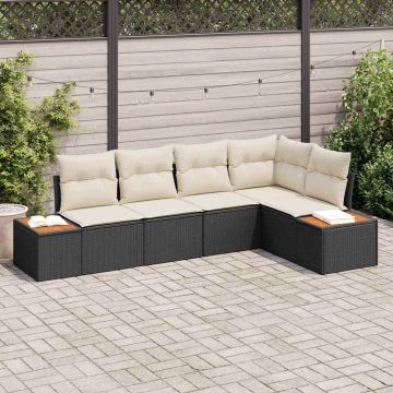 Set Divano da Giardino 5 pz Nero Poly Rattan