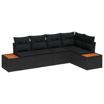 Set Divano da Giardino 5 pz Nero Poly Rattan