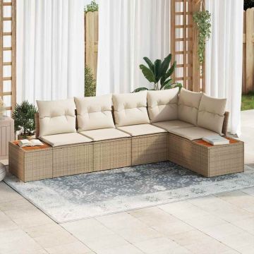 Set Divano da Giardino 5 pz Beige Poly Rattan