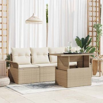 Set Divano da Giardino 5 pz Beige polyrattan