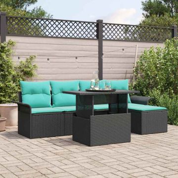 Set Divano da Giardino 6 pz Nero polyrattan