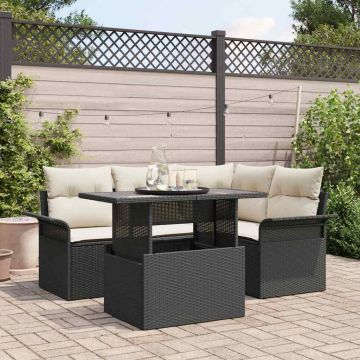 Set Divano da Giardino 5 pz Nero polyrattan