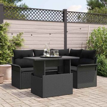 Set Divano da Giardino 5 pz Nero polyrattan