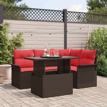 Set Divano da Giardino 5 pz Marrone polyrattan